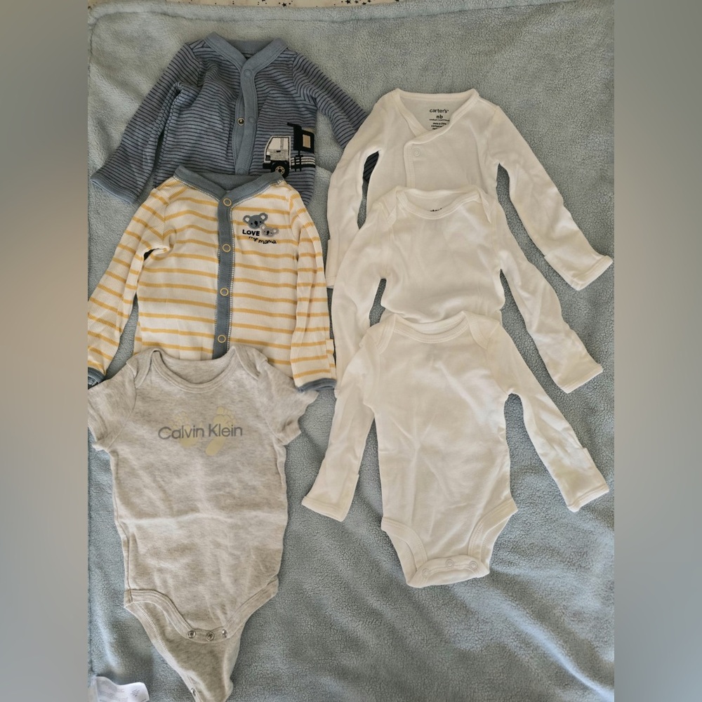 Calvin Klein & Carter’s Baby Bodysuits, White/Yellow, Preemie to Newborn